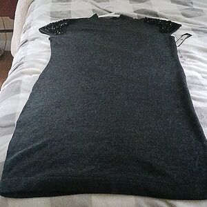 Sweater Dress Charcoal with black sequins and black beads